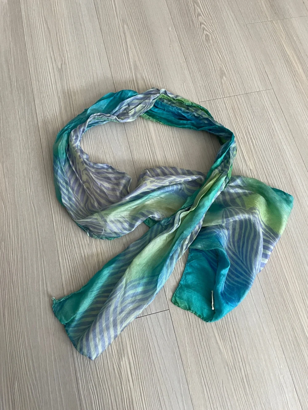 Silk Teal & Lime Striped Lightweight Women's Scarf